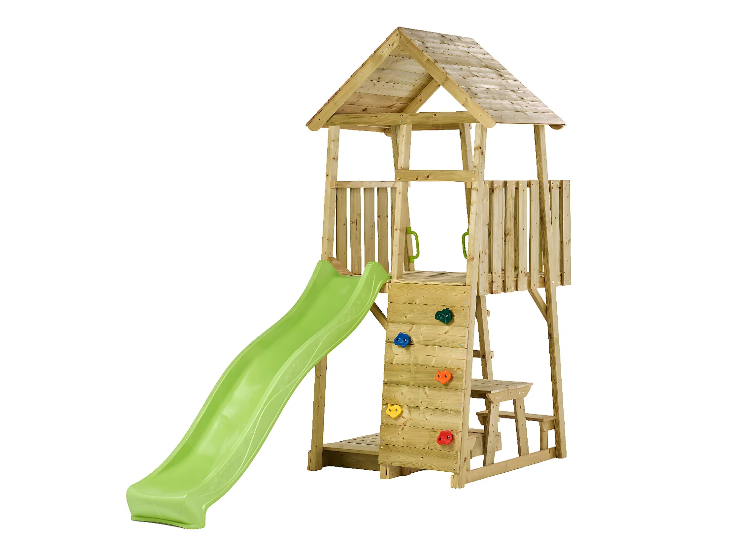 KANGUI Tour de jeux bois Wiki - Toboggan, mur d'escalade, cabane, échelle, table et bac à sable