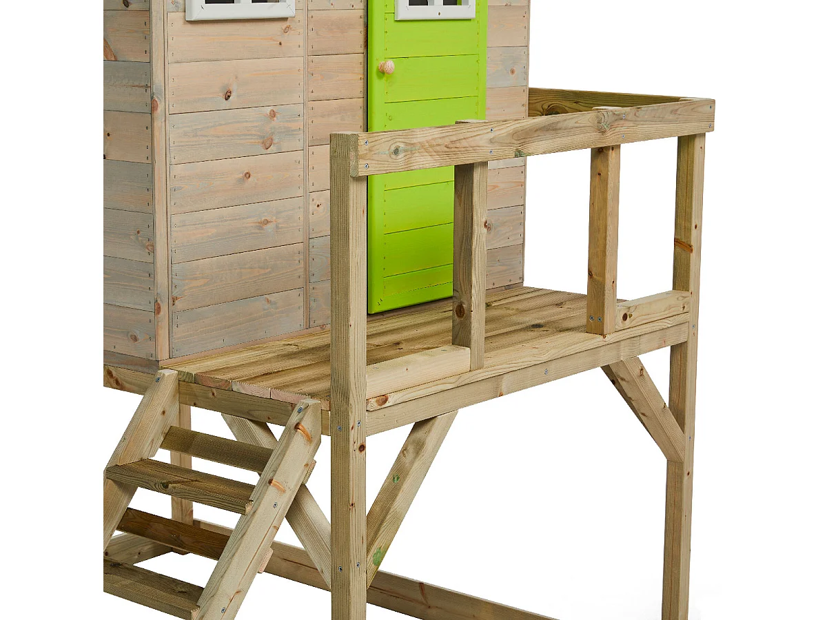 Kangui - Maison de jardin enfant extérieur - Cabane en Bois avec plateforme - Toit étanche - Vert et Blanc