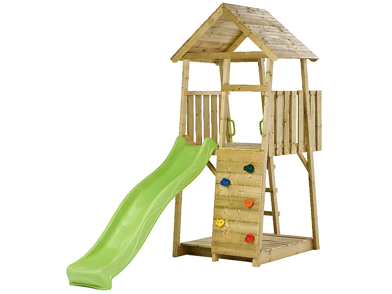 KANGUI Tour de jeux en bois Wiki - Toboggan, mur d'escalade, cabane, échelle et grand bac à sable