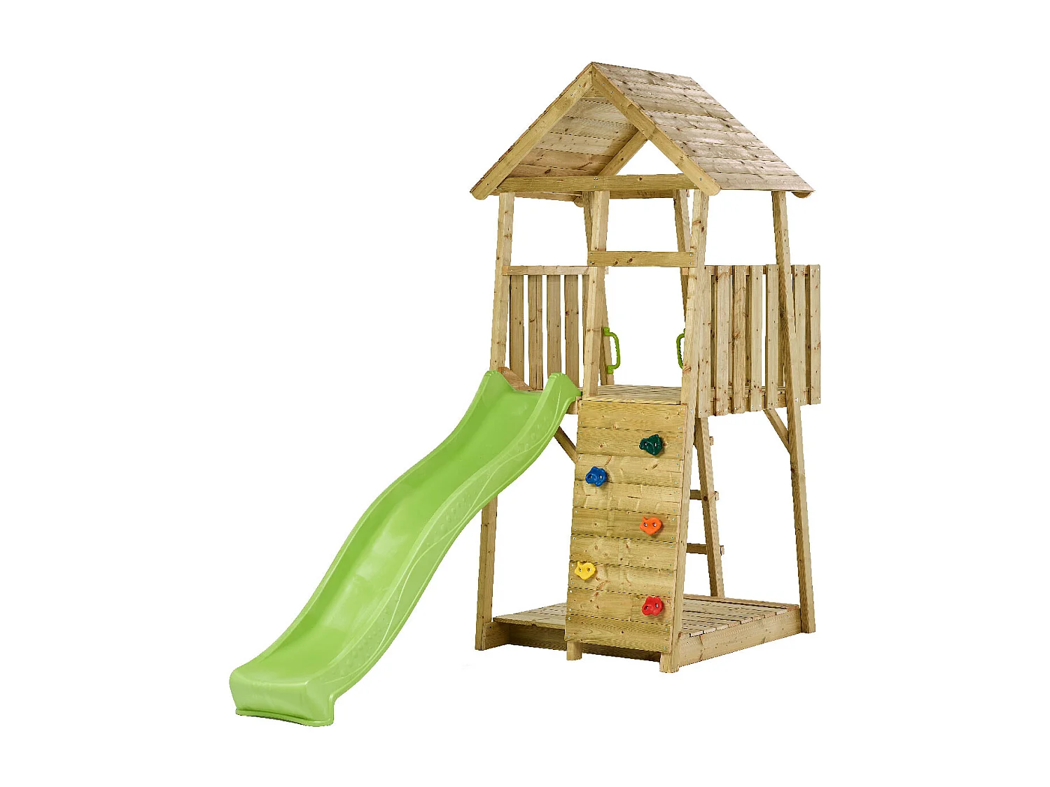 Kangui - Tour de jeux en bois Wiki - Toboggan, mur d'escalade, cabane, échelle et grand bac à sable