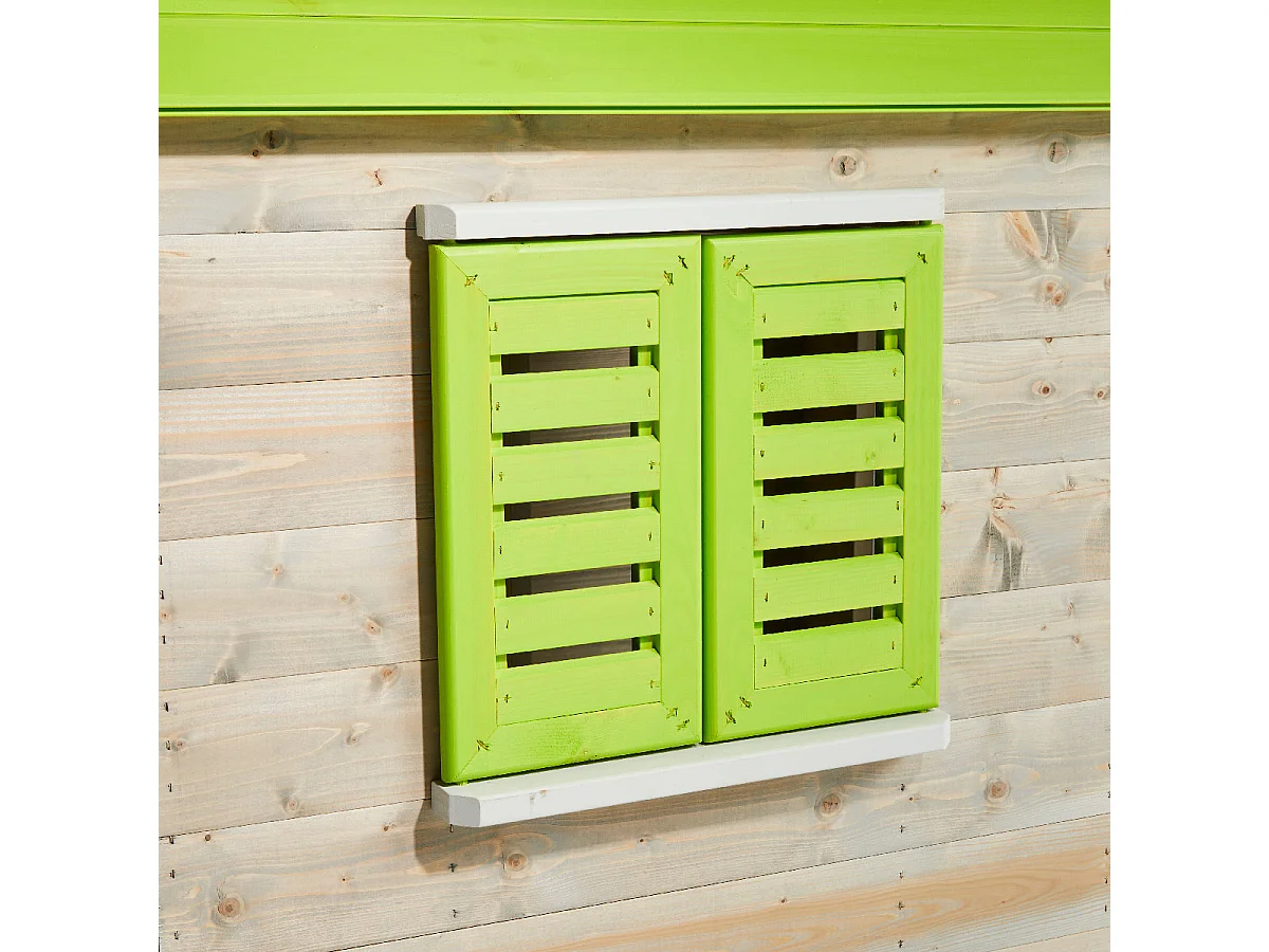 Kangui - Maison de jardin enfant extérieur - Cabane en Bois avec plateforme et toboggan - Toit étanche - Vert et Blanc