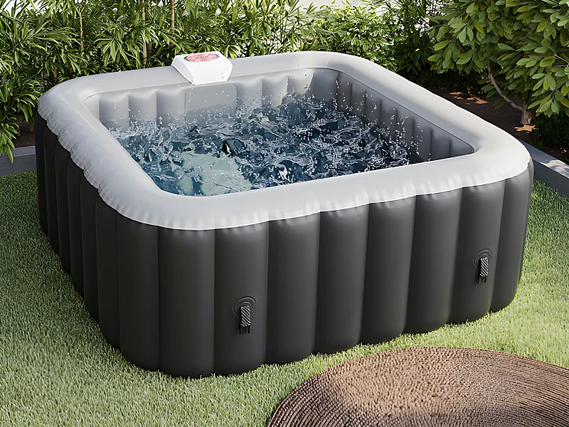 Spa gonflable carré 4 places - L154 x P154 x H65 cm - 120 buses d'air - Noir et gris - B-COSY II