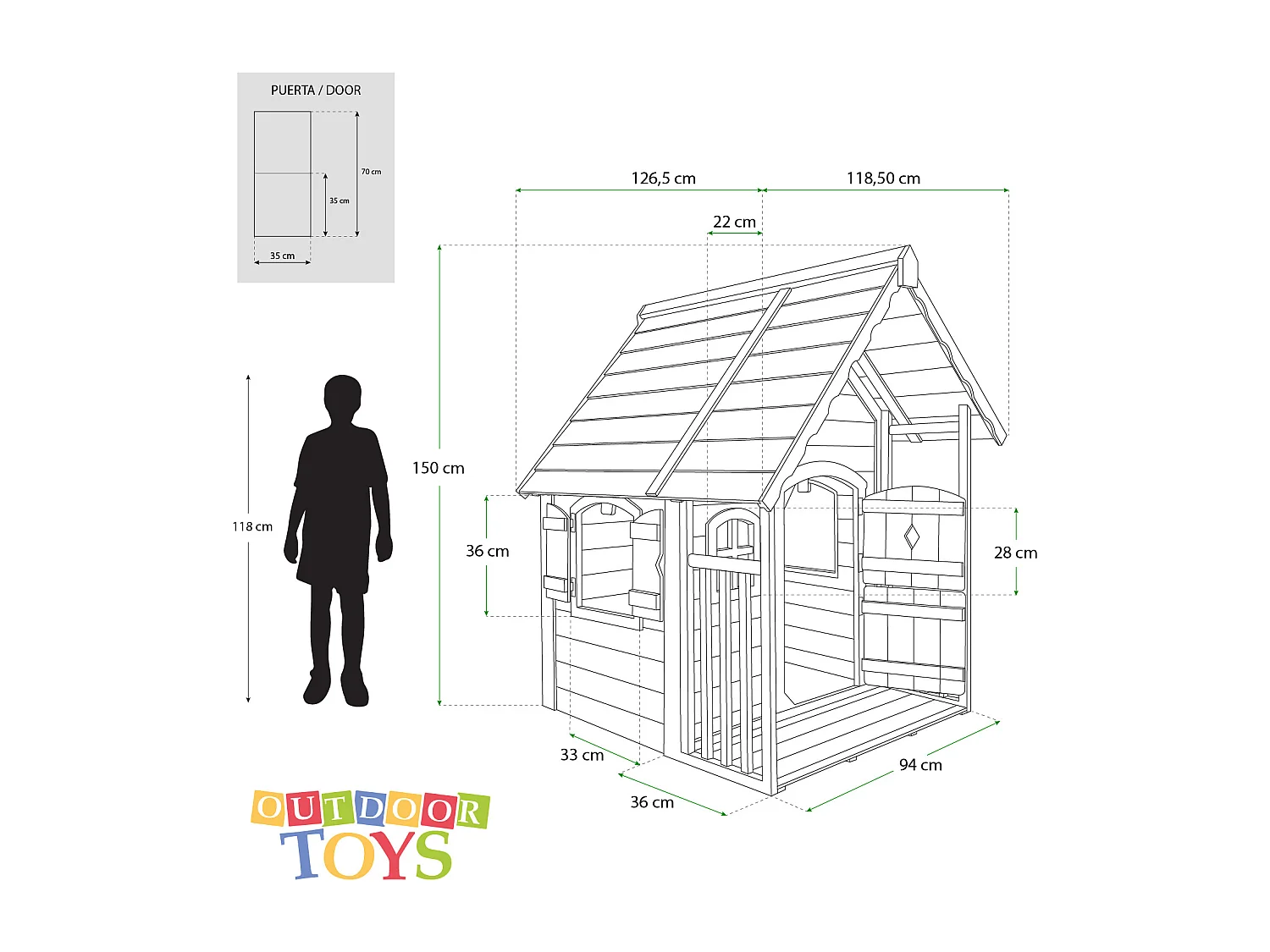 Casita Infantil de Madera Outdoor Toys Anny 1,56 m² 118,5x126,5x150 cm con Barandilla