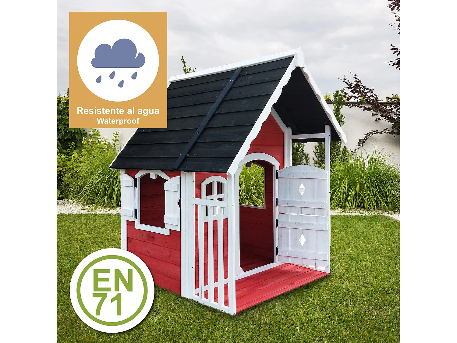 Casita Infantil de Madera Outdoor Toys Anny 1,56 m² 118,5x126,5x150 cm con Barandilla