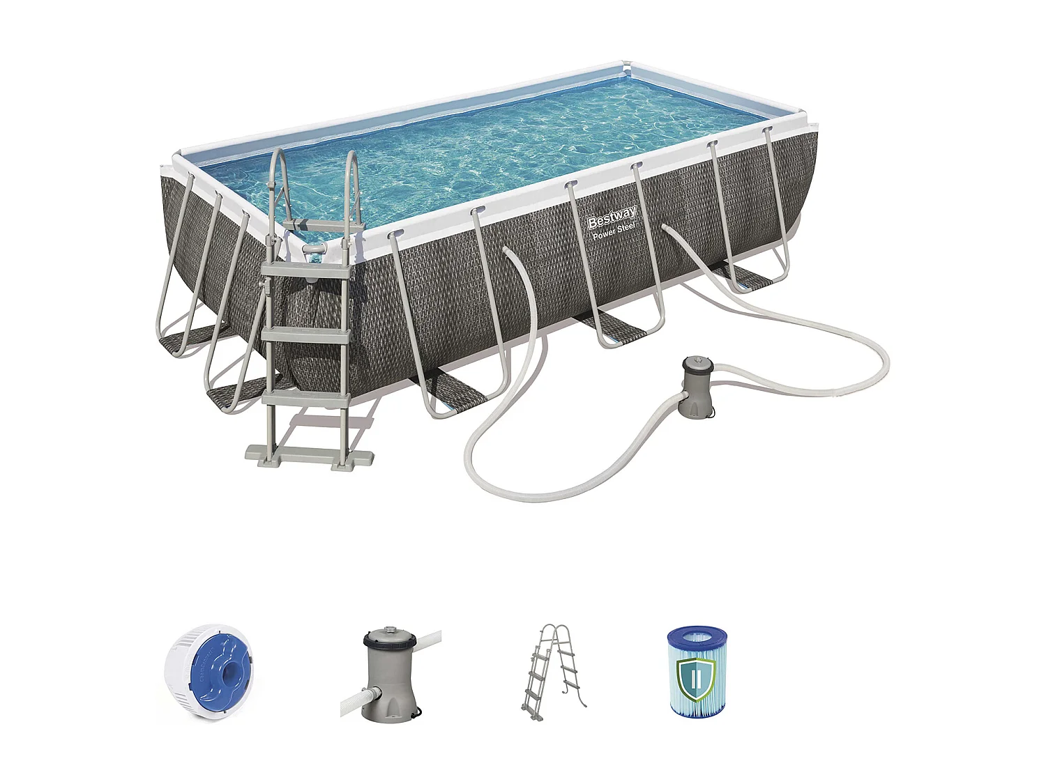 Piscina Desmontable Tubular Bestway Power Steel 404x201x100 cm Depuradora de Cartucho de 2.006 L/H Con Escalera Diseño Ratán
