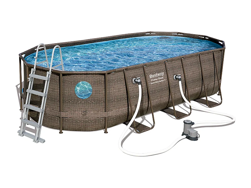 Piscina Desmontable Tubular Bestway Power Steel Diseño Rattan 549x274x122 cm Depuradora de Cartucho de 5.678 L/H Con Escalera y Cobertor