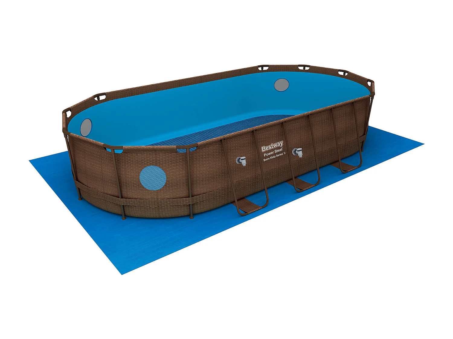Piscine Hors-sol Tubulaire Bestway Power Steel Design Rotin 549x274x122cm Filtre à Cartouche 5.678 litres/h Échelle et Bâche