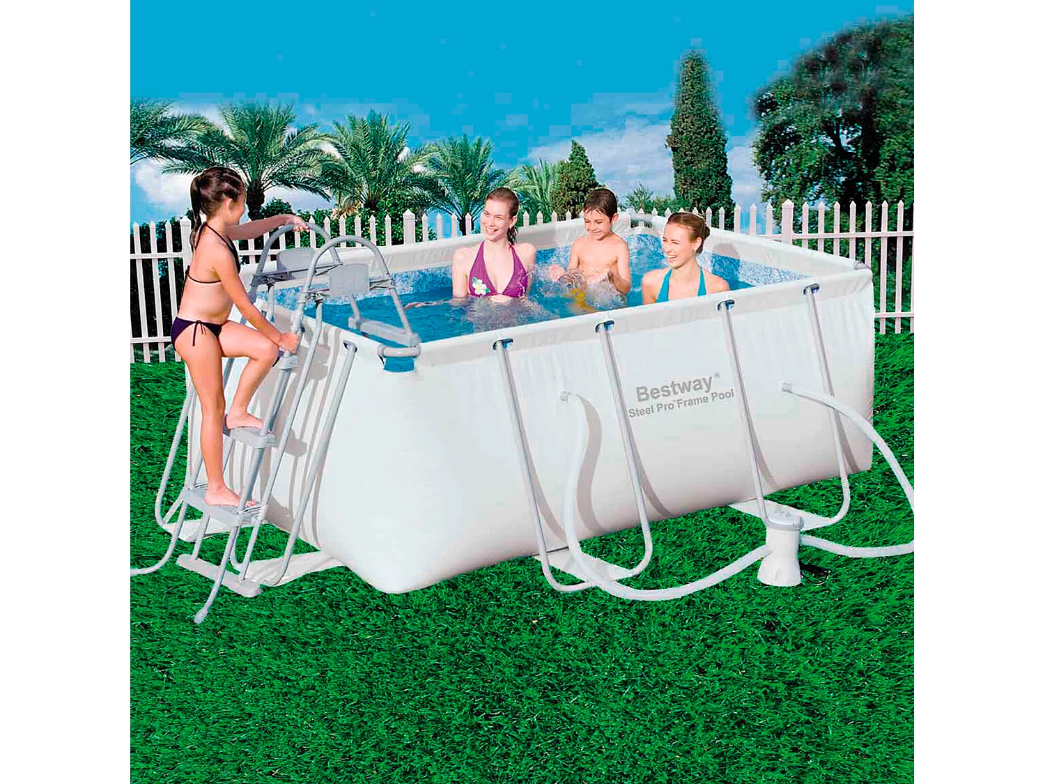 Piscine Hors Sol Tubulaire Bestway Power Steel Rectangulaire 287x201x100 cm Épurateur à Cartouche de 1.249 l/h Échelle
