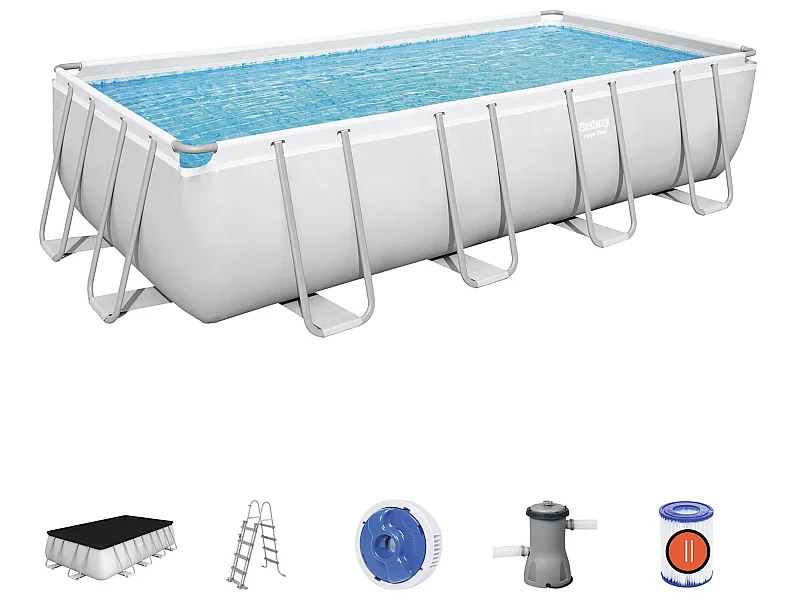 Piscina Desmontable Tubular Bestway Power Steel 488x244x122 cm con Depuradora Cartucho 3.028 L/H con Cobertor y Escalera