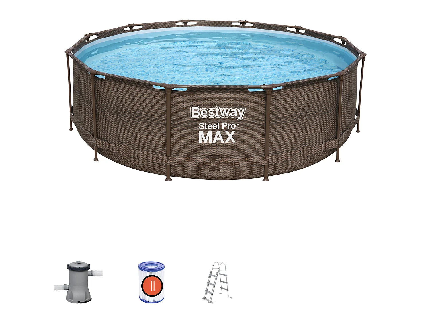 Piscina Desmontable Tubular Bestway Steel Pro Max Diseño Rattan 366x100 cm Depuradora de cartucho de 2.006 L/H