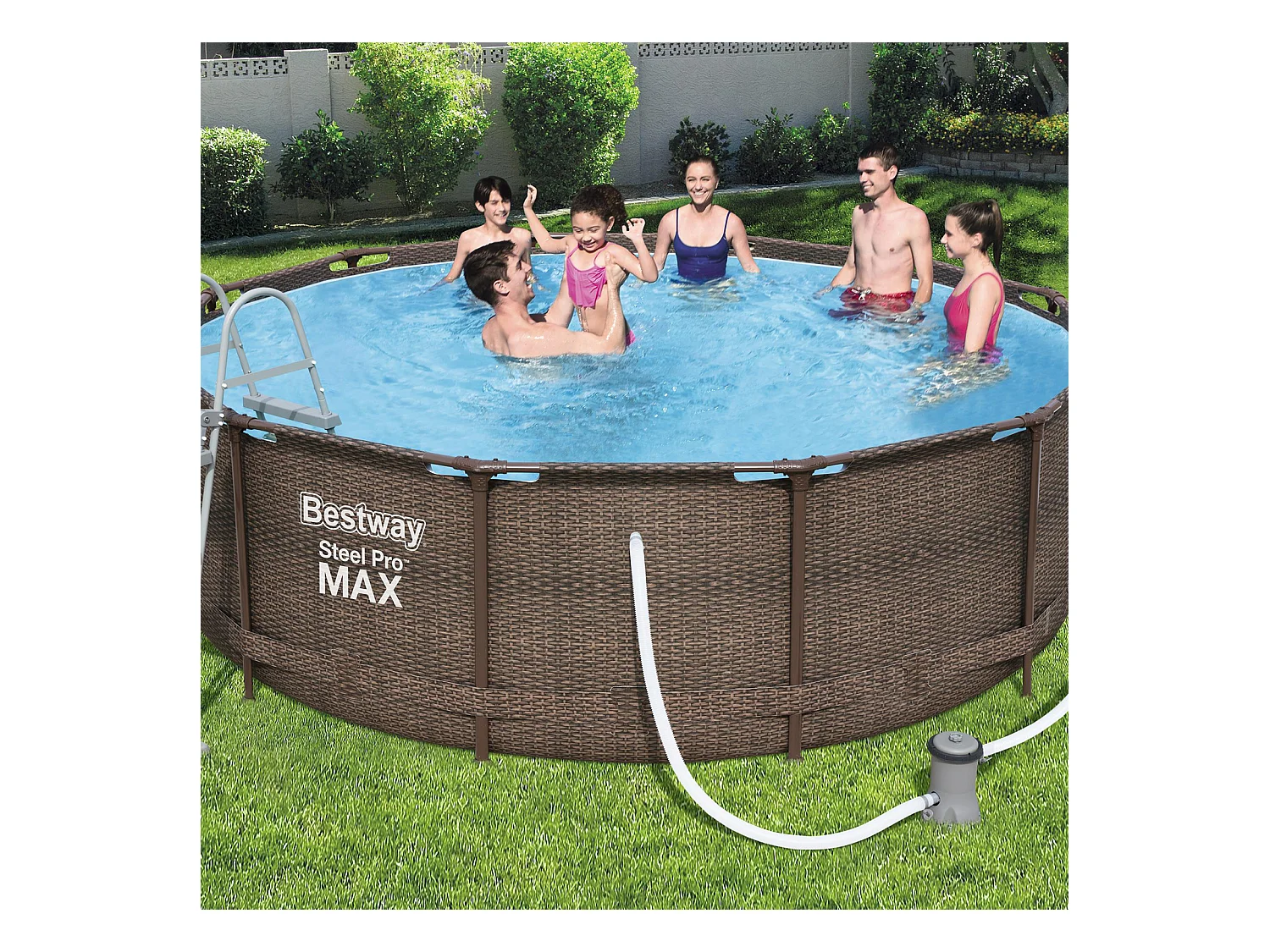 Piscine Hors-Sol Tubulaire Bestway Steel Pro Max Design Rotin 366x100 cm Filtre à Cartouche de 2.006 litres/heure