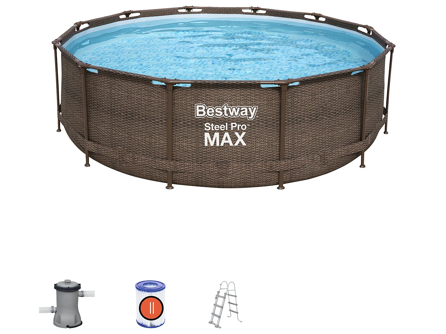 Piscina Desmontable Tubular Bestway Steel Pro Max Diseño Rattan 366x100 cm Depuradora de cartucho de 2.006 L/H