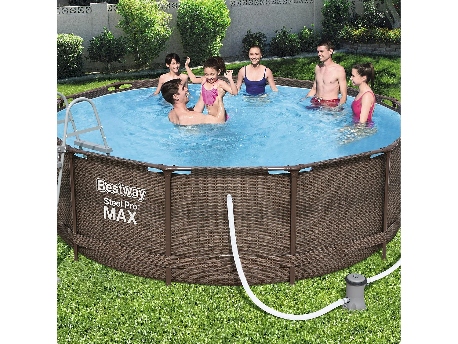 Piscina Desmontable Tubular Bestway Steel Pro Max Diseño Rattan 366x100 cm Depuradora de cartucho de 2.006 L/H