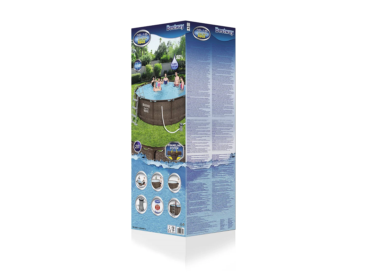 Piscina Desmontable Tubular Bestway Steel Pro Max Diseño Rattan 366x100 cm Depuradora de cartucho de 2.006 L/H