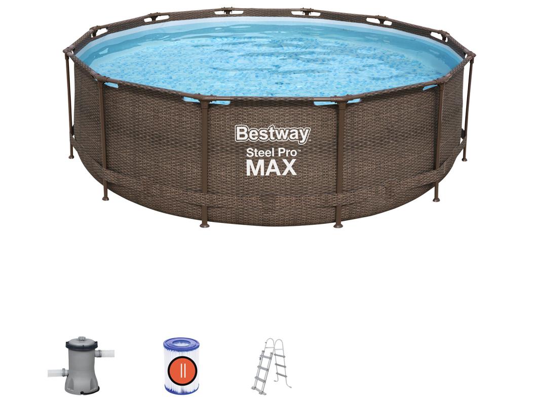 Piscina Desmontable Tubular Bestway Steel Pro Max Diseño Rattan 366x100 cm Depuradora de cartucho de 2.006 L/H