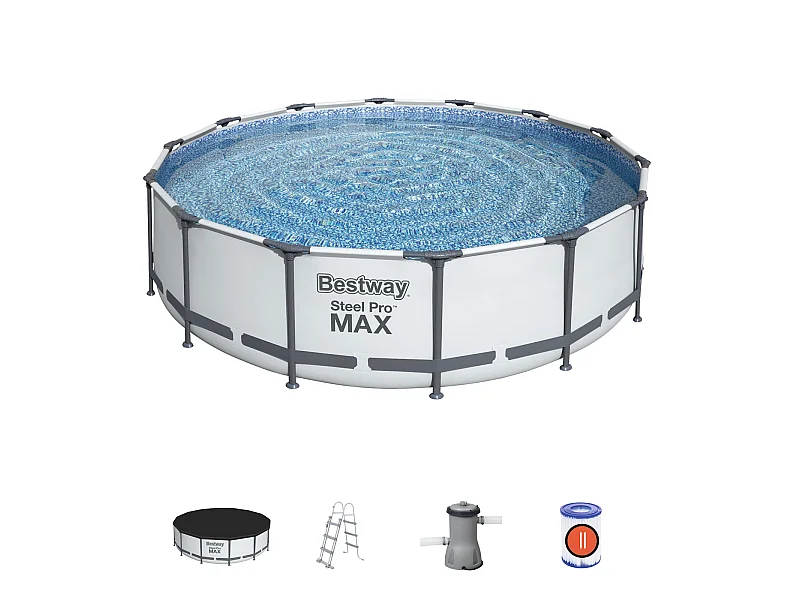 Piscina Desmontable Tubular Bestway Steel Pro Max 427x107 cm con Depuradora Cartucho 3.028 L/H Cobertor y Escalera