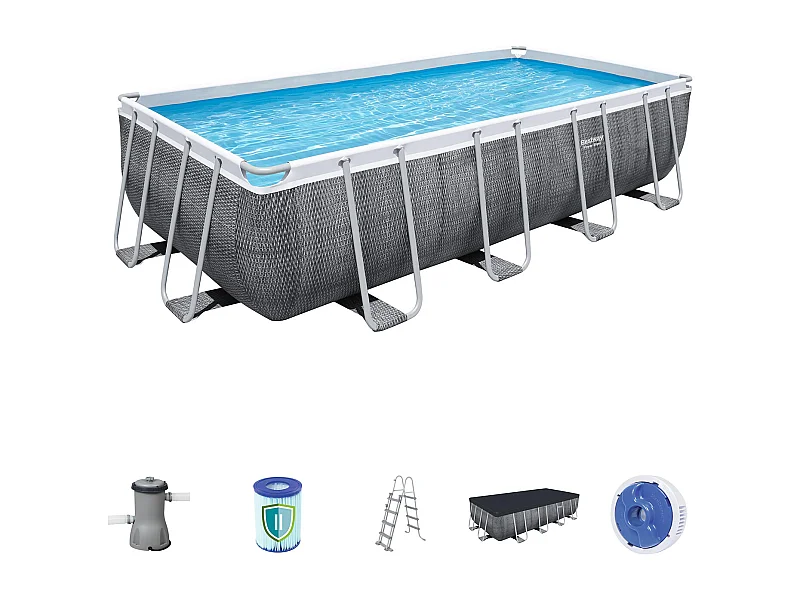 Piscina Desmontable Tubular Bestway Power Steel Diseño Rattan 488x244x122 cm Depuradora de cartucho de 3.028 L/H