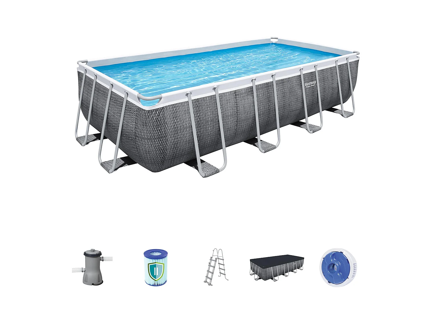 Piscina Desmontable Tubular Bestway Power Steel Diseño Rattan 488x244x122 cm Depuradora de cartucho de 3.028 L/H