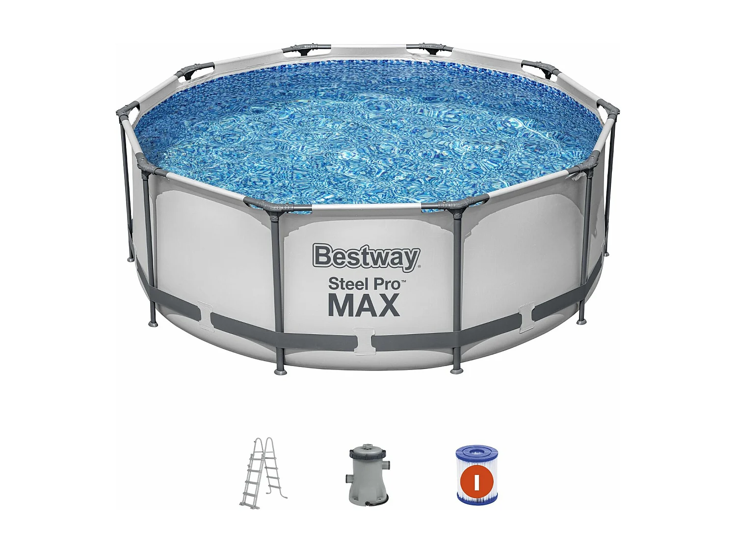 Piscina Fuori Terra Tubolare Bestway Steel Pro Max 305x100 cm con Pompa Filtro a Cartuccia 1.249 L/H con Scaletta