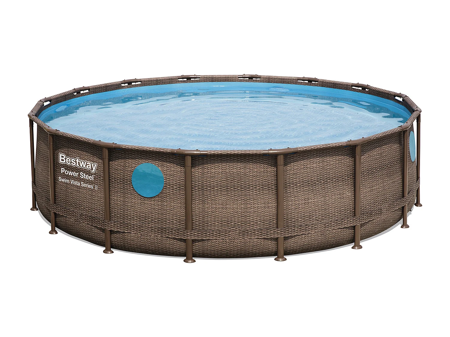 Piscine Hors-sol Tubulaire Bestway Power Steel 488x122 cm Filtre à Cartouche de 5.678 litres/heure Échelle Bâche Design Rotin