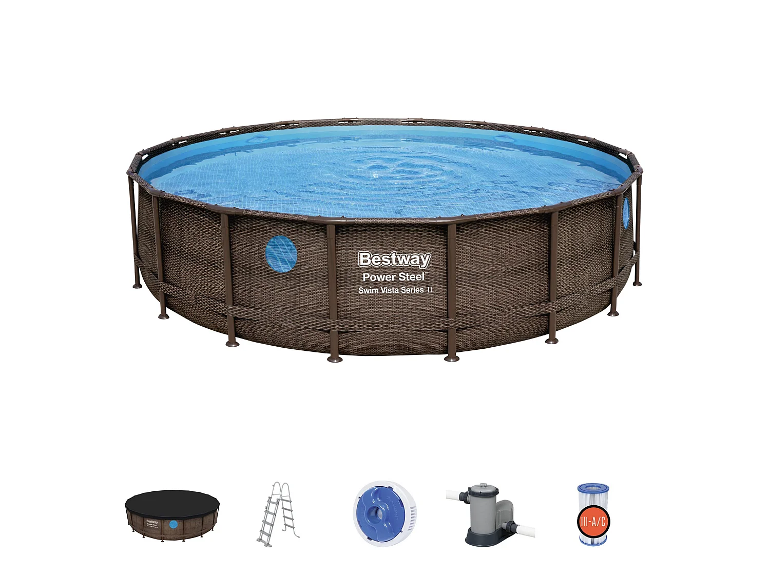Piscina Desmontable Tubular Bestway Power Steel Diseño Ratán 549x122 cm Depuradora Cartucho 5.678 L/H