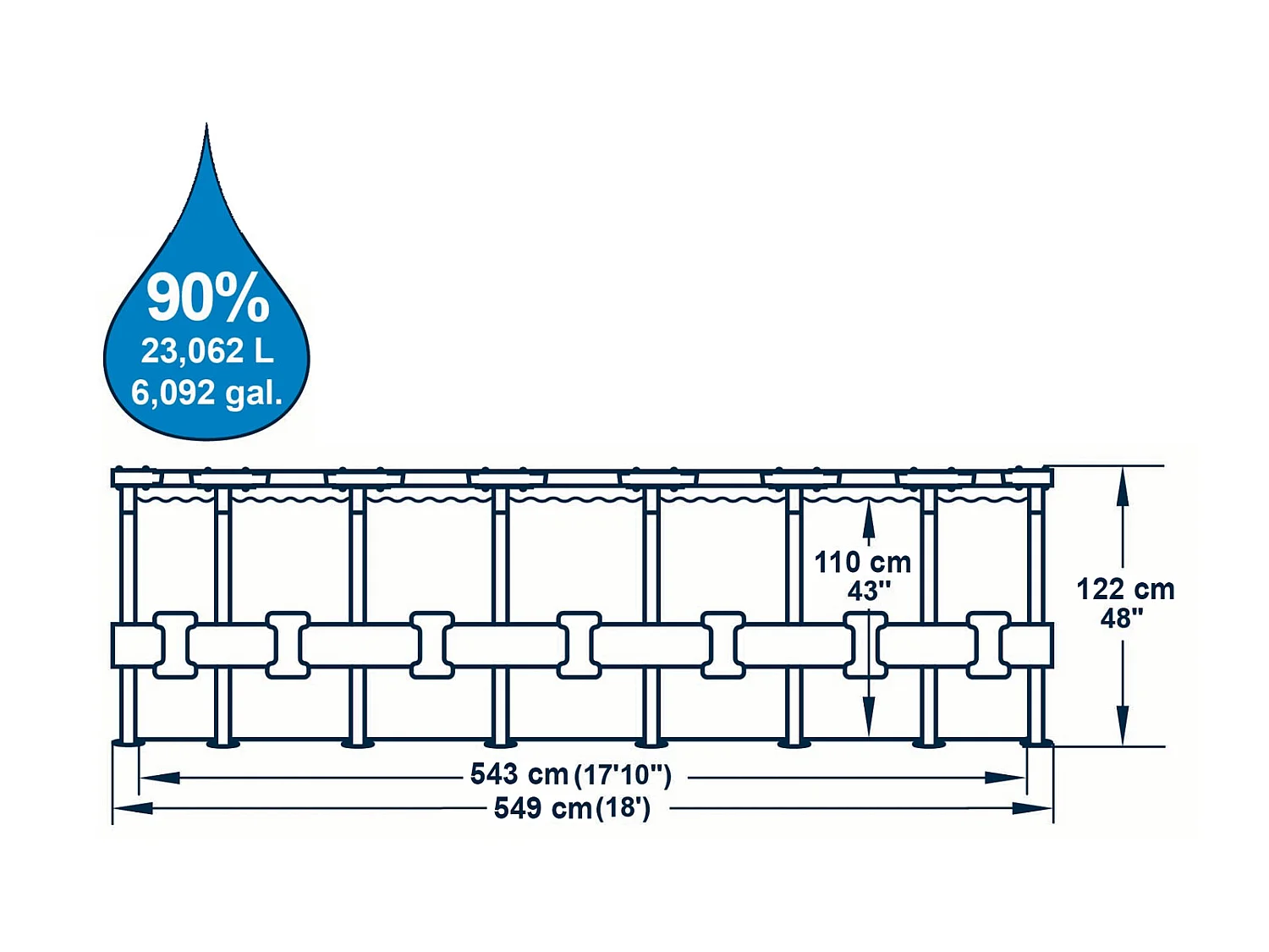 Piscina Desmontable Tubular Bestway Power Steel Diseño Ratán 549x122 cm Depuradora Cartucho 5.678 L/H