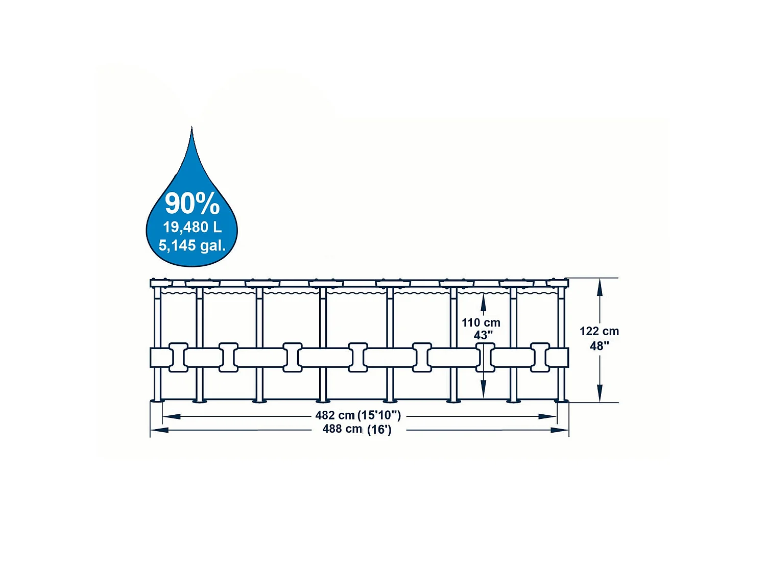 Piscine Hors-sol Tubulaire Bestway Power Steel Imitation Rotin 488x122 cm Épurateur à Cartouche 5.678 L/H Bâche, Échelle