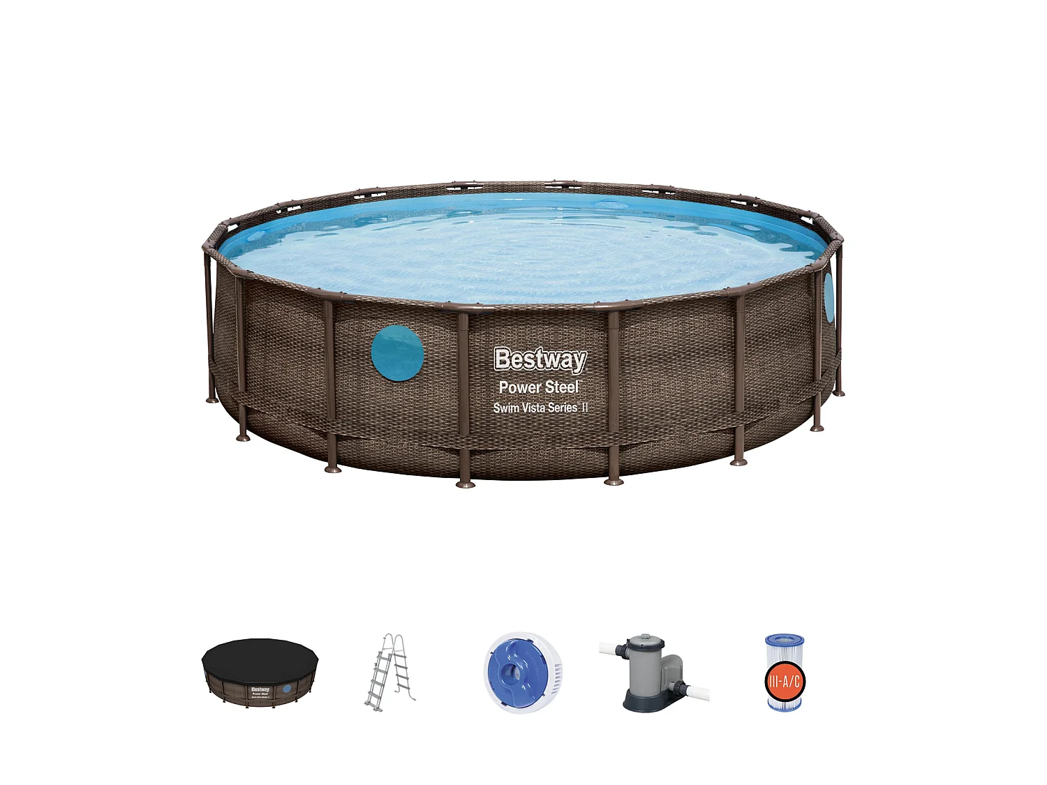 Piscina Fuori Terra Bestway Power Steel Effetto Rattán 488x122 cm con Pompa Filtro a Cartuccia 5.678 L/H