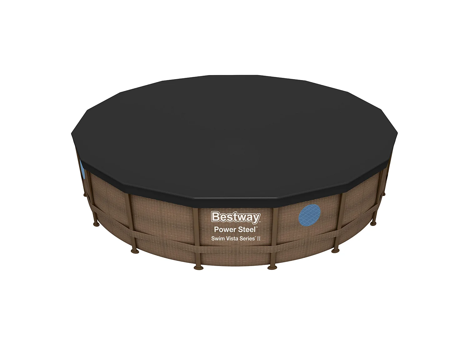 Piscina Desmontable Tubular Bestway Power Steel Diseño Ratán 488x122 cm Depuradora Cartucho 5.678 L/H Cobertor y Escalera