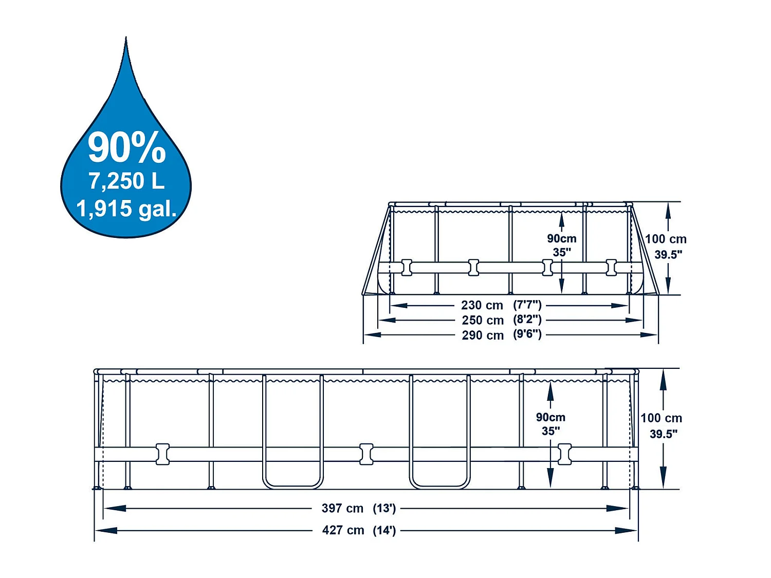 Piscine Hors-sol Tubulaire Bestway Power Steel Ovale Imitation Rotin 427x250x100 cm Épurateur à Cartouche de 2006 L/H
