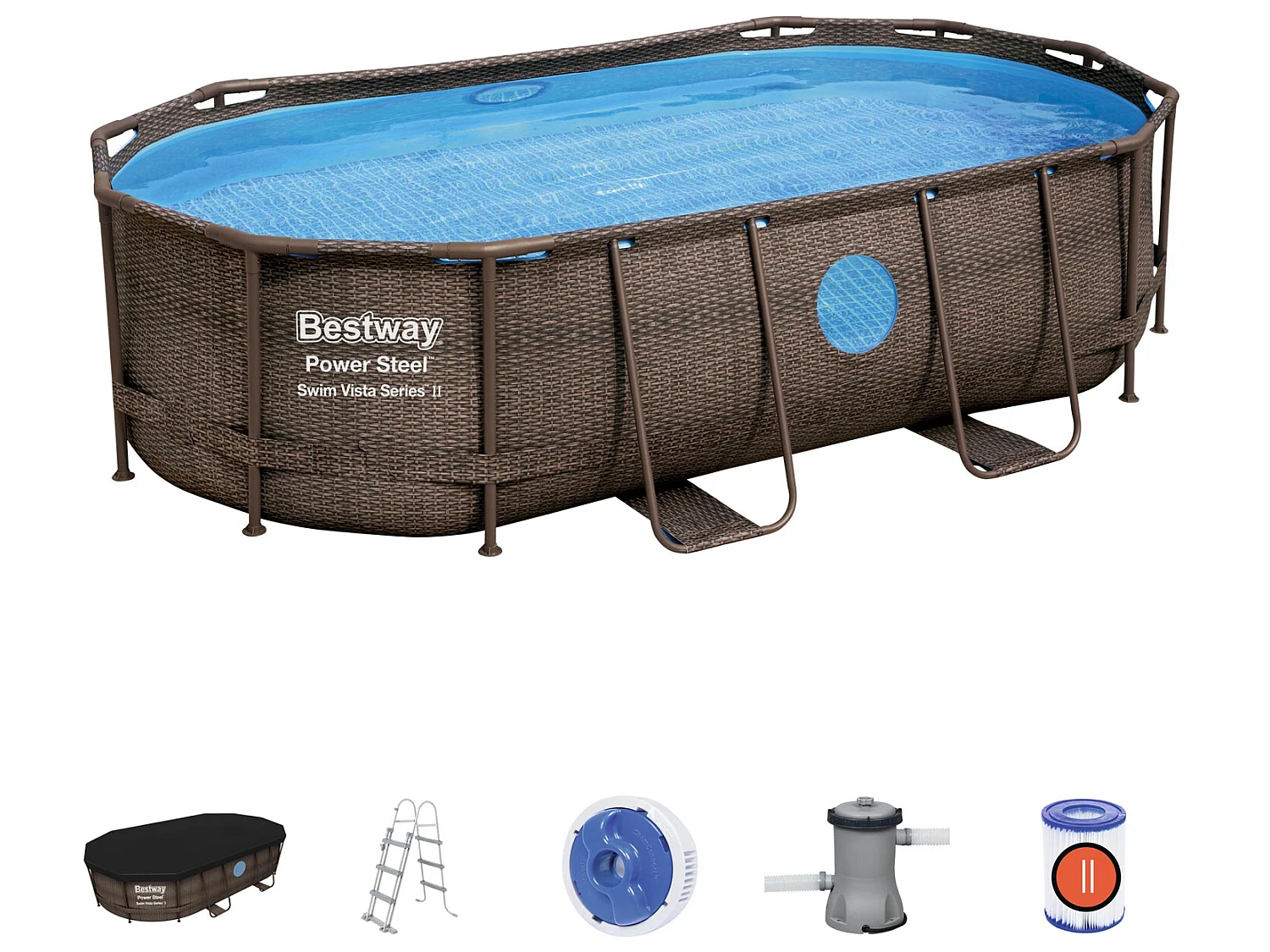 Bestway 56714 Oval Aufstellpool mit Bullauge Swim Vista 427x250x100 cm