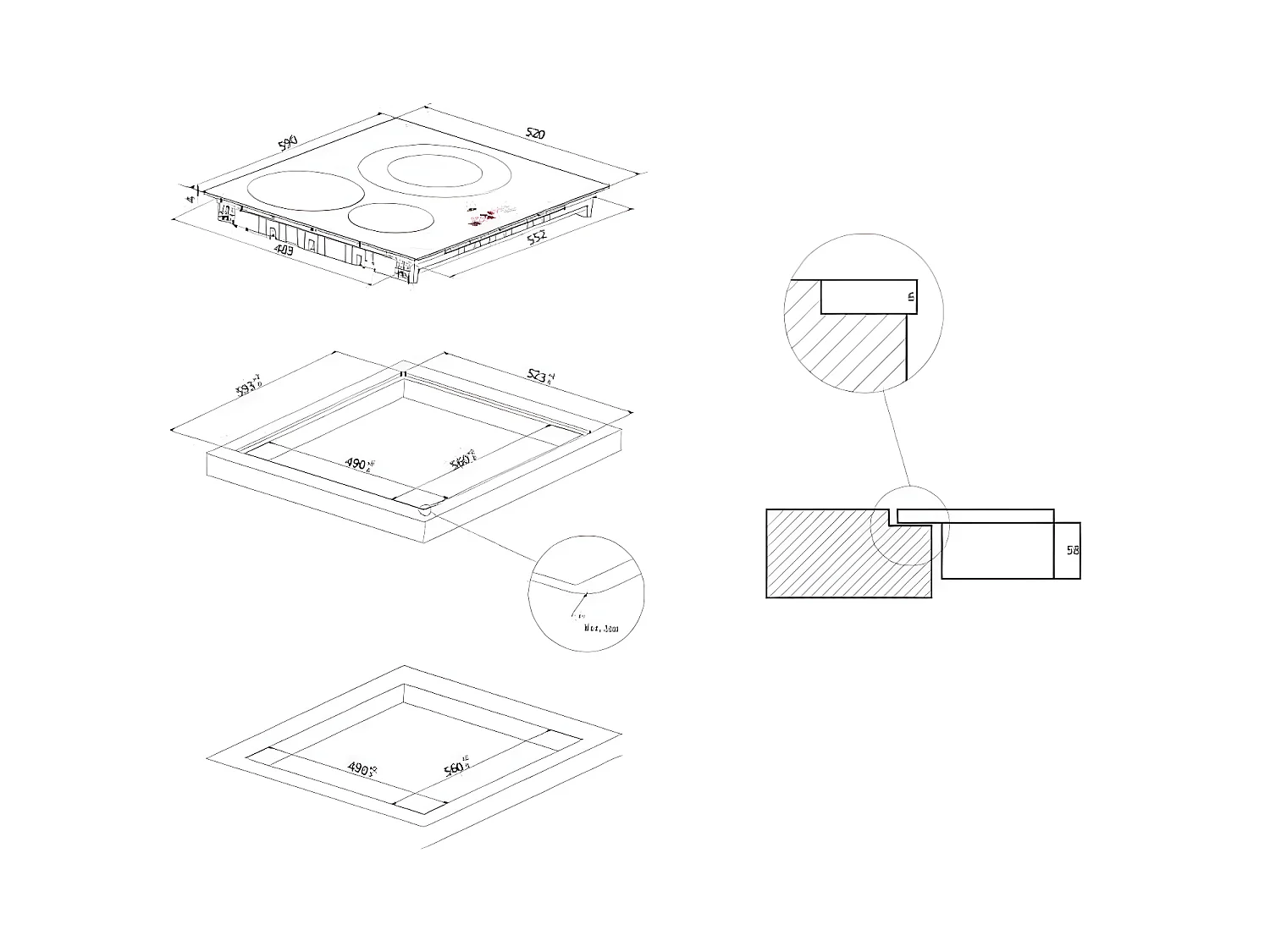 Rosieres Table de cuisson à induction 60cm 3 foyers 7200w noir - RICD36C3D/E1
