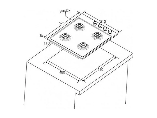 Plaque gaz CANDY 5500W 58.5cm, CHW640LXB