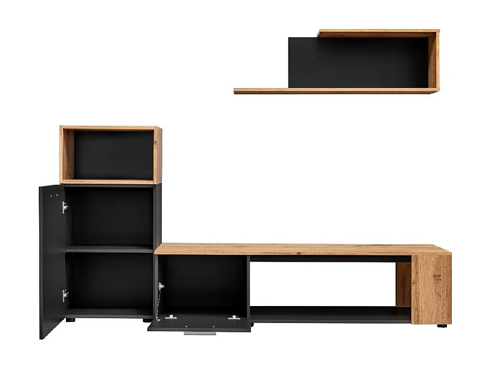 Ensemble de 3 meubles design pour votre salon collection MOZES. Coloris noir et chêne