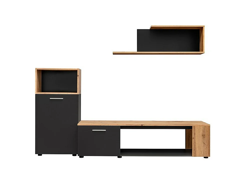 Ensemble de 3 meubles design pour votre salon collection MOZES. Coloris noir et chêne