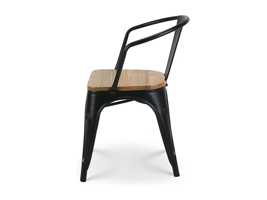 Chaise en métal noir mat style industriel avec assise en bois clair - Avec accoudoirs