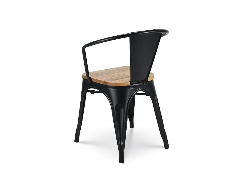 Chaise en métal noir mat style industriel avec assise en bois clair - Avec accoudoirs
