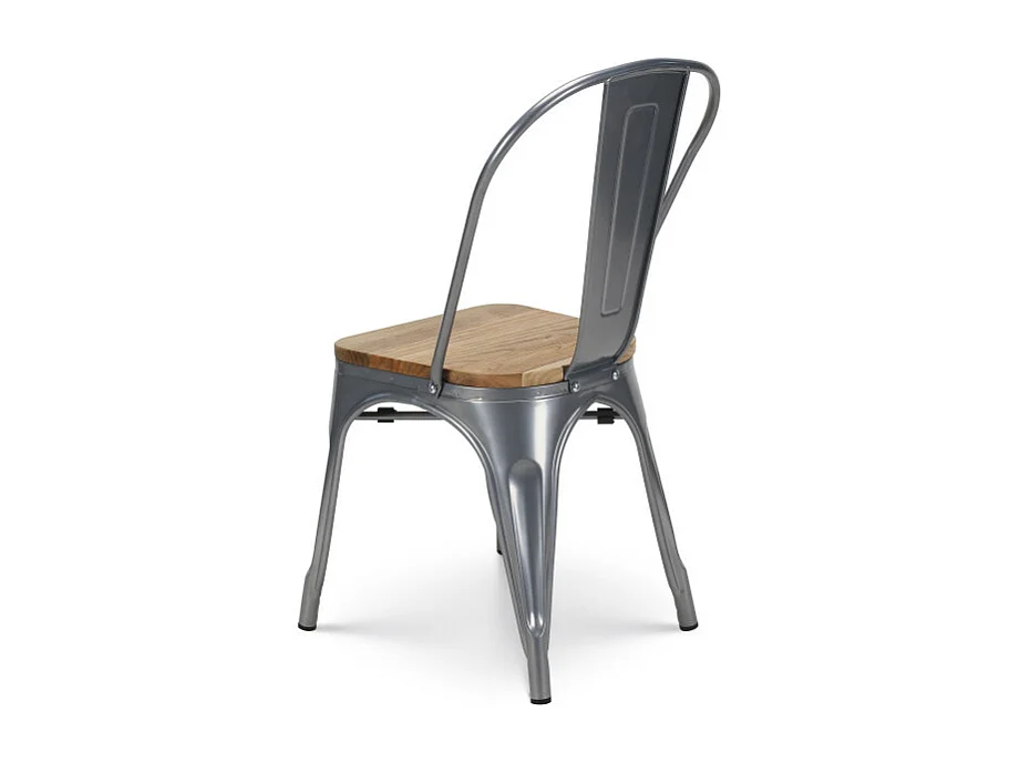 Lot de 4 chaises en métal gris argenté et assise en bois clair - Style industriel