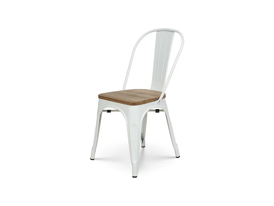 Chaise en métal blanc mat et assise en bois clair - Style industriel