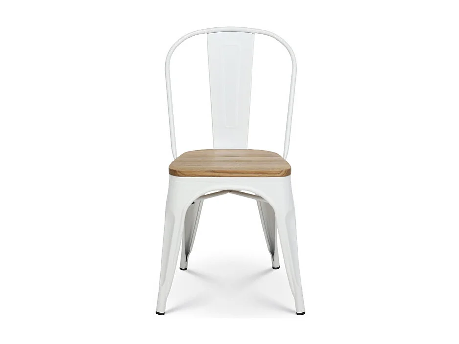 Chaise en métal blanc mat et assise en bois clair - Style industriel