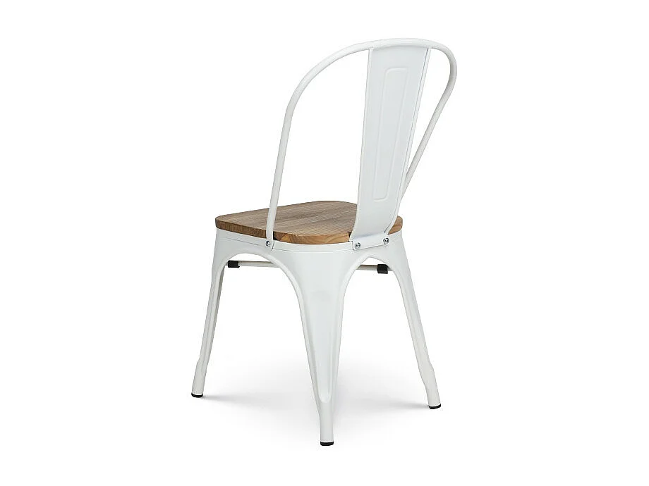 Chaise en métal blanc mat et assise en bois clair - Style industriel