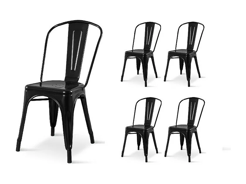 Lot de 4 chaises style industriel en métal noir brillant