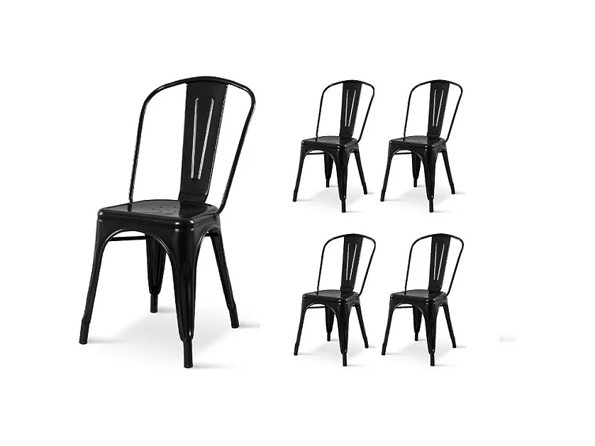 Lot de 4 chaises style industriel en métal noir brillant