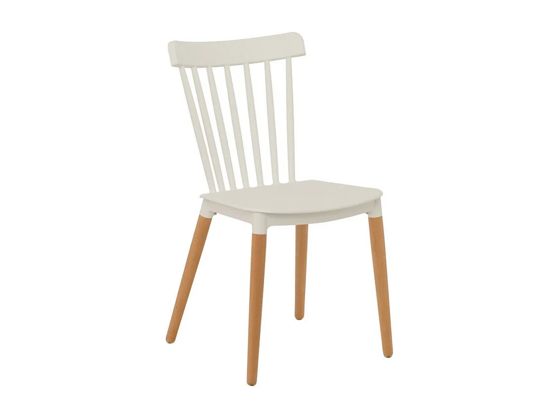 Chaise style scandinave à barreaux modèle POP - Coque en résine blanche et pieds en bois naturel