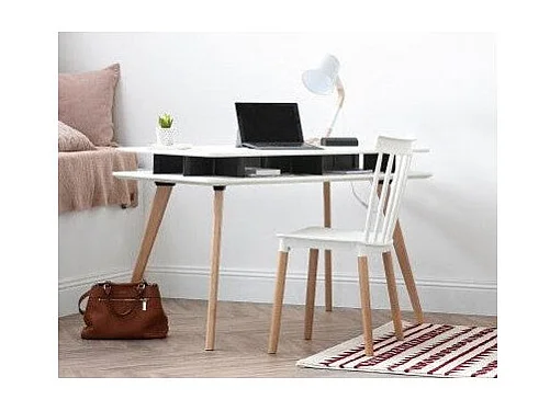 Chaise style scandinave à barreaux modèle POP - Coque en résine blanche et pieds en bois naturel