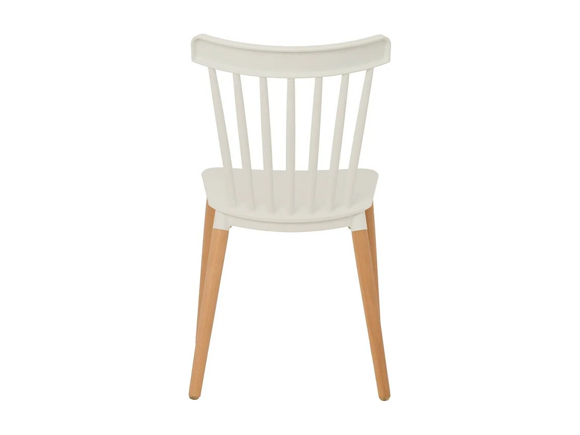 Chaise style scandinave à barreaux modèle POP - Coque en résine blanche et pieds en bois naturel