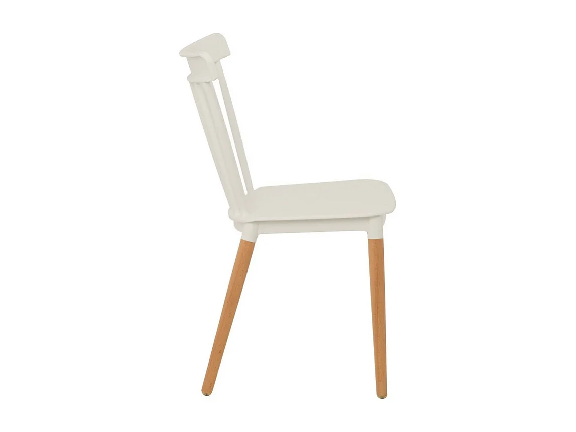 Chaise style scandinave à barreaux modèle POP - Coque en résine blanche et pieds en bois naturel
