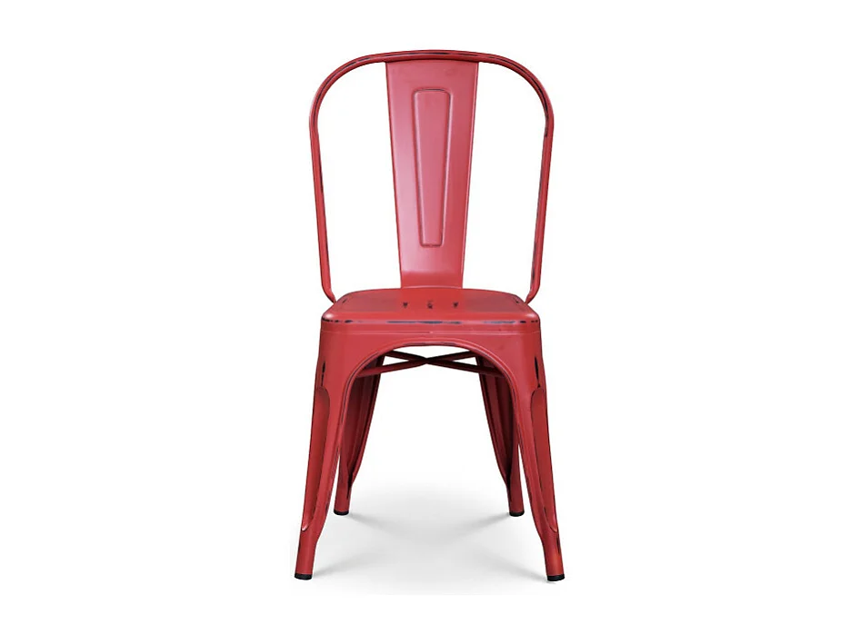 Lot de 4 chaises en métal rouge mat style industriel - Effet vieillit