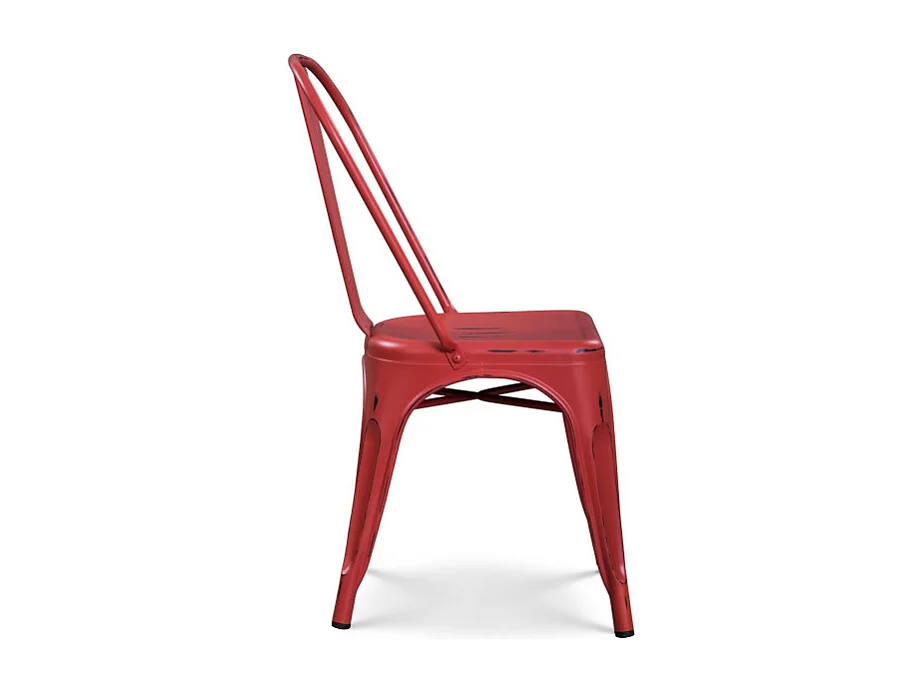 Lot de 4 chaises en métal rouge mat style industriel - Effet vieillit