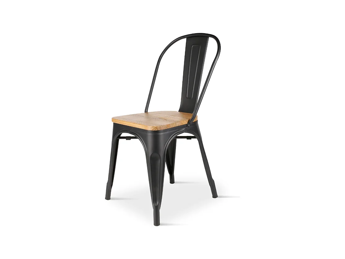 Chaise en métal noir mat avec assise en bois clair - Style industriel